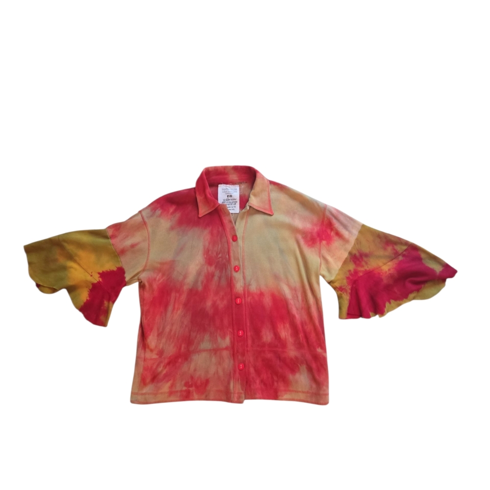 Tie-Dye Button-Up Blouse - Red and Yellow